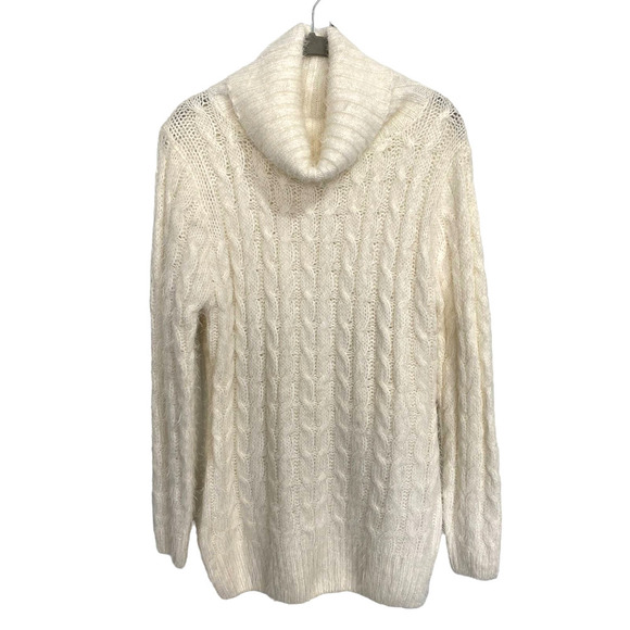 Michelle Nicole Ivory Cowl Neck Wool Blend Soft Eyelash Cable Knit Sweater Sz L - Picture 1 of 8